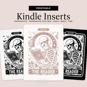 Inserti stampabili per Kindle - Inserto cartaceo per e-reader Kindle - Accessorio fai da te con scheletro di tarocchi spettrale e libresco per Paperwhite Oasis Basic