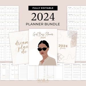 2024 Planner Template in Beige with Extra Covers - Easy To Edit Canva Templates - Minimalistic Daily Lifestyle Printable - MD0013