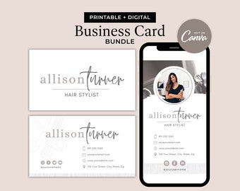 Hair Stylist Business Card Template - Easy To Edit Canva Templates - Printable and Digital Business Cards for Realtor Photographer - MD0045
