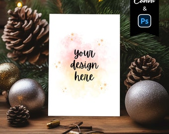 Christmas Card Mockup, Editable Canva Template Photoshop File Smart Object, Styled 5x7 Christmas Greeting Card, Digital Postcard Mockup