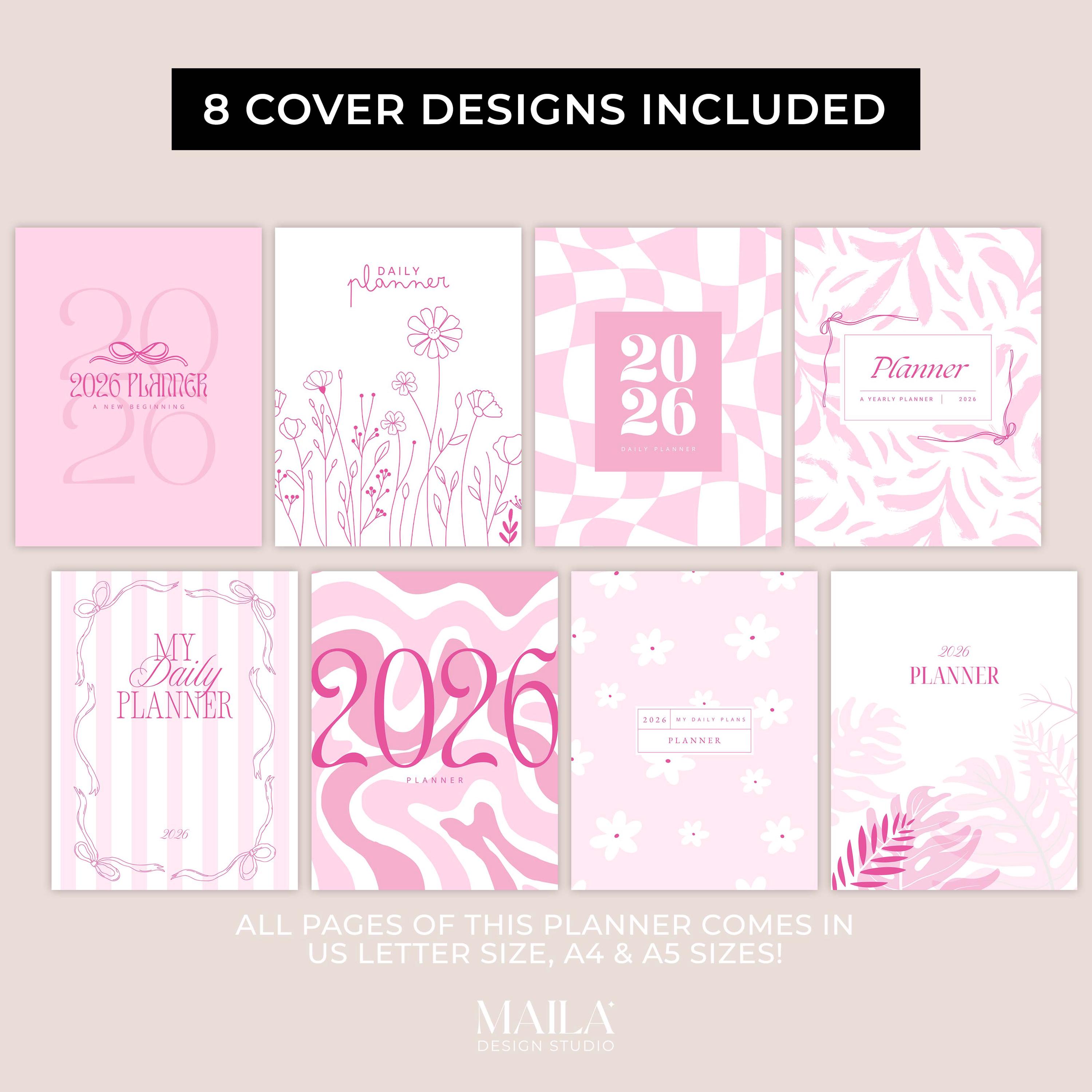2026 Coquette Pink Planner Template With Covers, Printable Digital PDF ...