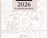 2026 Planner Template in Beige with Extra Covers, Editable Canva Template, Aesthetic Minimalistic Daily Lifestyle Printable Calendar, MD0141