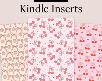 Inserti per copertine Kindle stampabili, inserti in carta per e-reader Kindle, accessori fai da te con fiocchi e ciliegie per Paperwhite Oasis Basic