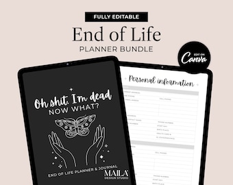 End Of Life Planner - Editable Fillable Printable What if Emergency Life Organizing & Planning Binder - Canva Template - MD0018