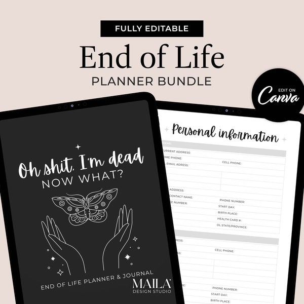 End Of Life Planner - Editable Fillable Printable What if Emergency Life Organizing & Planning Binder - Canva Template - MD0018