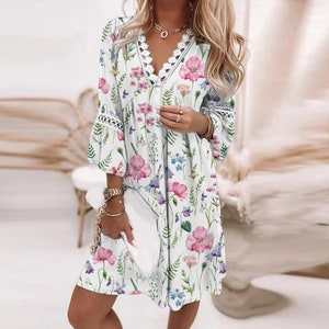 Vestido Boho, Vestido Boho, Vestido de Verano, Vestido Medio, Vestido Floral, Vestido Patrón, Estampado Floral, Vestido Vintage, Vestido de Mujer, Regalo para ella imagen 4