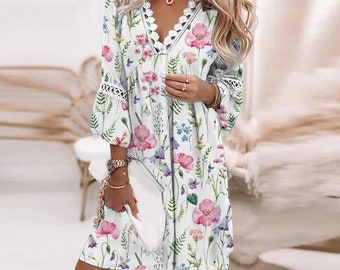 Vestido Boho, Vestido Boho, Vestido de Verano, Vestido Medio, Vestido Floral, Vestido Patrón, Vestido Vintage, Vestido de Mujer, Regalo para Ella, Estampado Floral