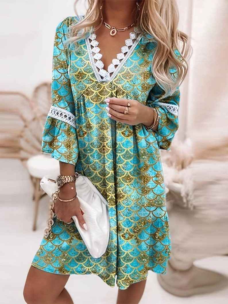 Robe bohème, robe bohème, robe d'été, robe mi-longue, robe à fleurs, robe à motifs, imprimé floral, robe vintage, robe pour femme, cadeau pour elle Green