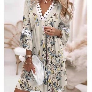 Robe bohème, robe bohème, robe d'été, robe mi-longue, robe à fleurs, robe à motifs, imprimé floral, robe vintage, robe pour femme, cadeau pour elle Grey