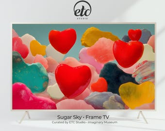 Valentine’s Day Frame TV Art – Colorful 3D Hearts Screen Wallpaper, Modern Abstract Still Life