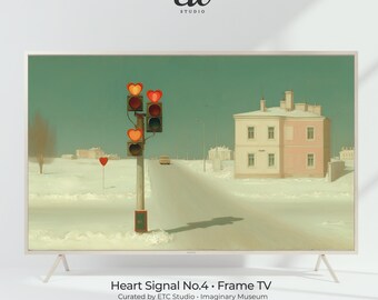 Heart Traffic Lights Frame TV Art – Snowy Winter Town (Digital Download)