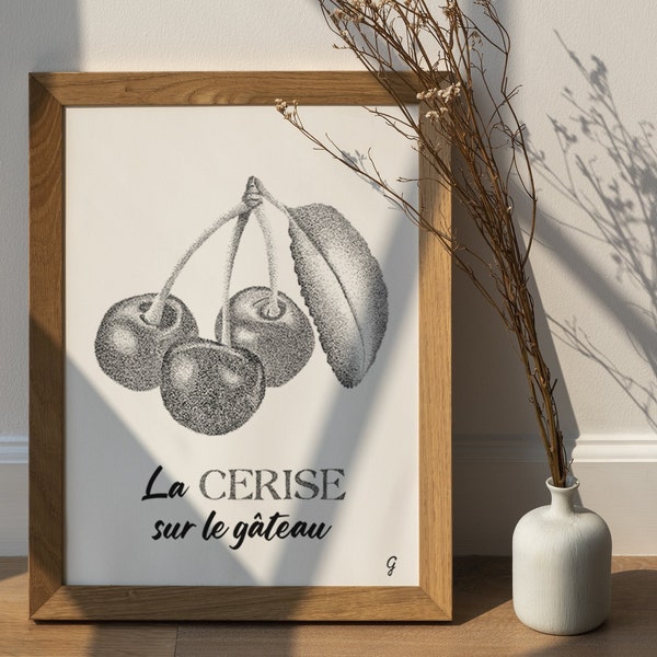 Affiche expression française - La cerise sur le gâteau en pointillisme