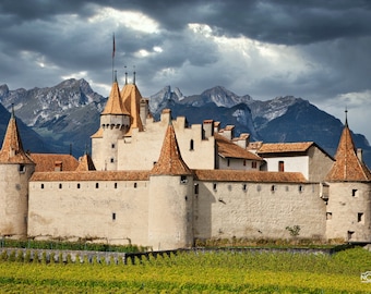 Medieval Castle Wall Art, Historic castle Switzerland Print