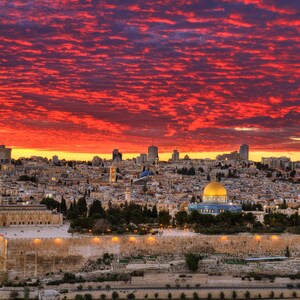 Jerusalem Mount of Olives Sunset, Print of the Holy Land of Israel