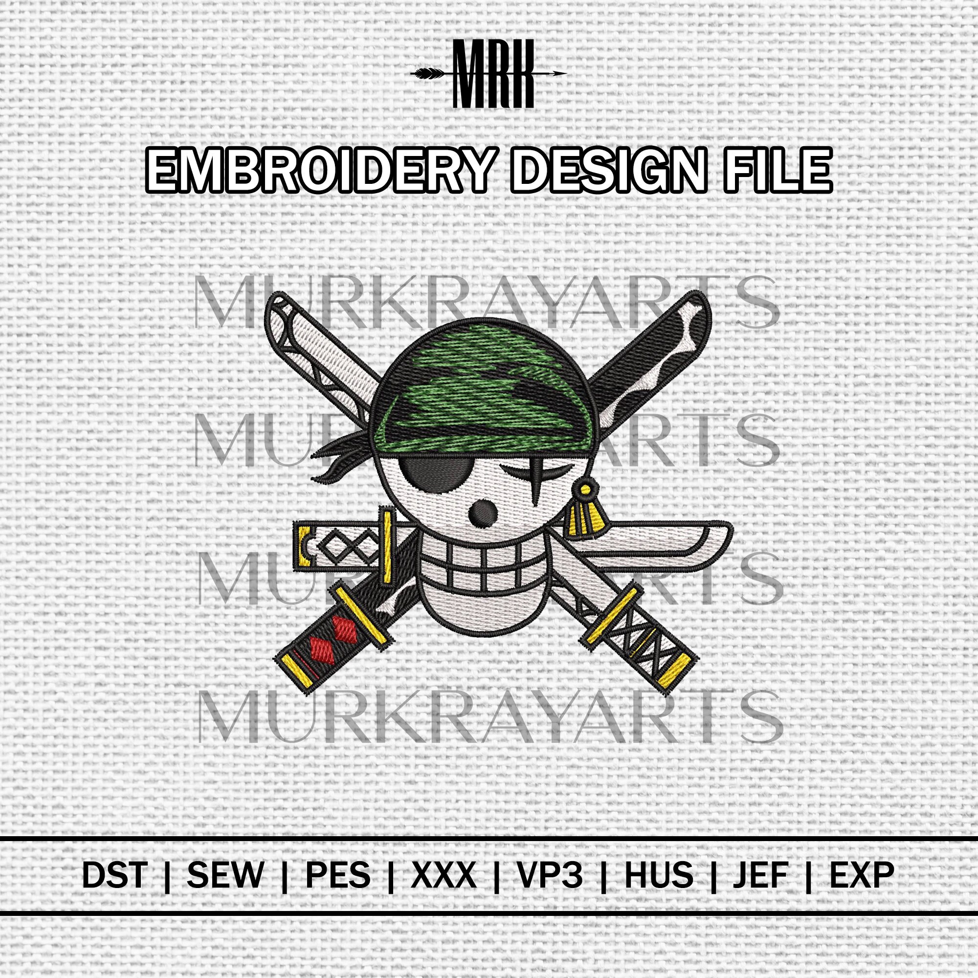 Zoro Embroidery Design File/ One Piece Anime Embroidery Desi