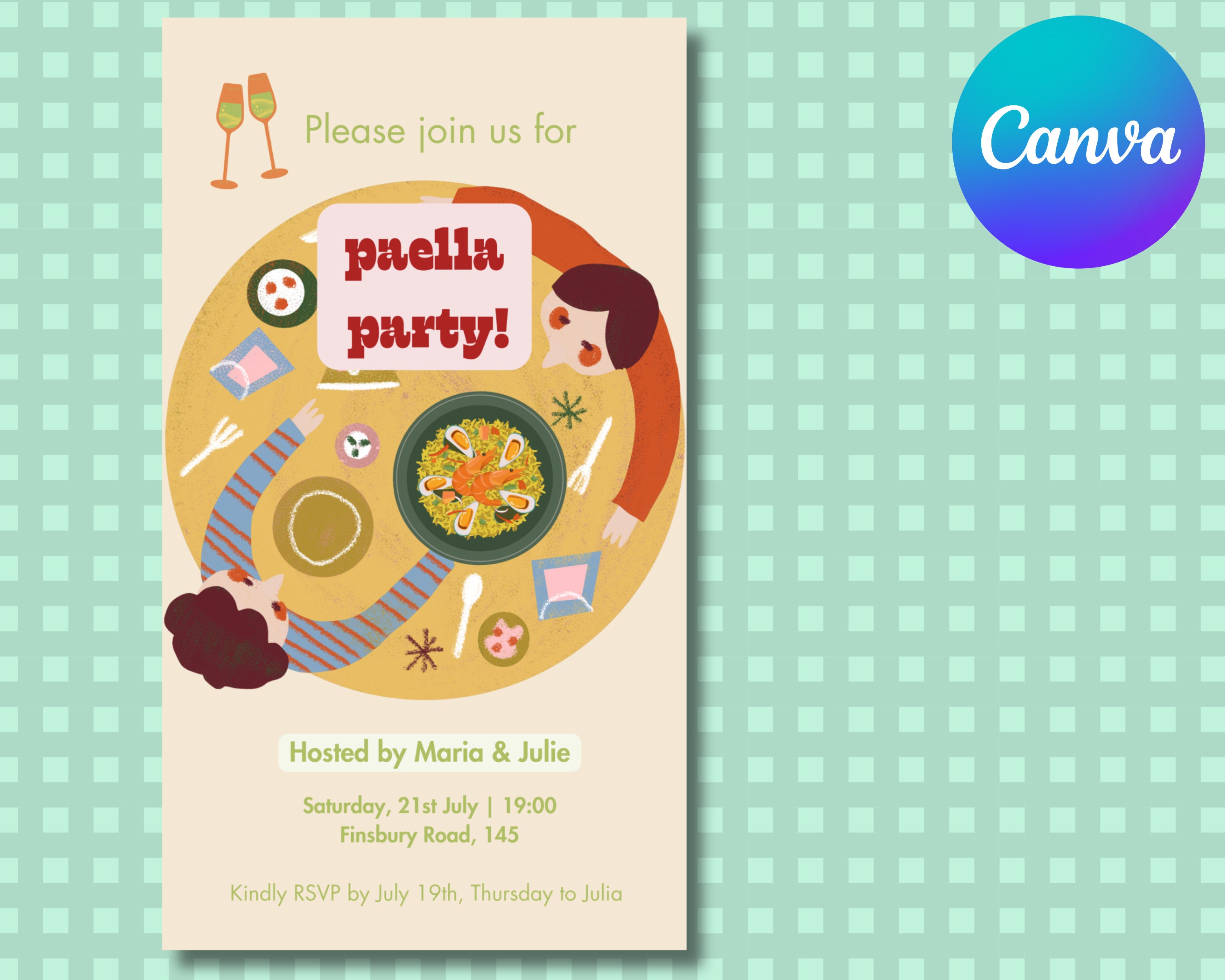 Paella Party Invite Spanish Themed Invitation Mediterranean Modern