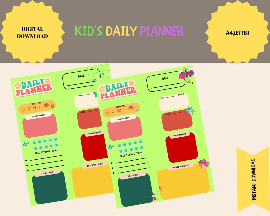 Kids Daily Plannerkidsprintable Plannerkids Planner - Etsy
