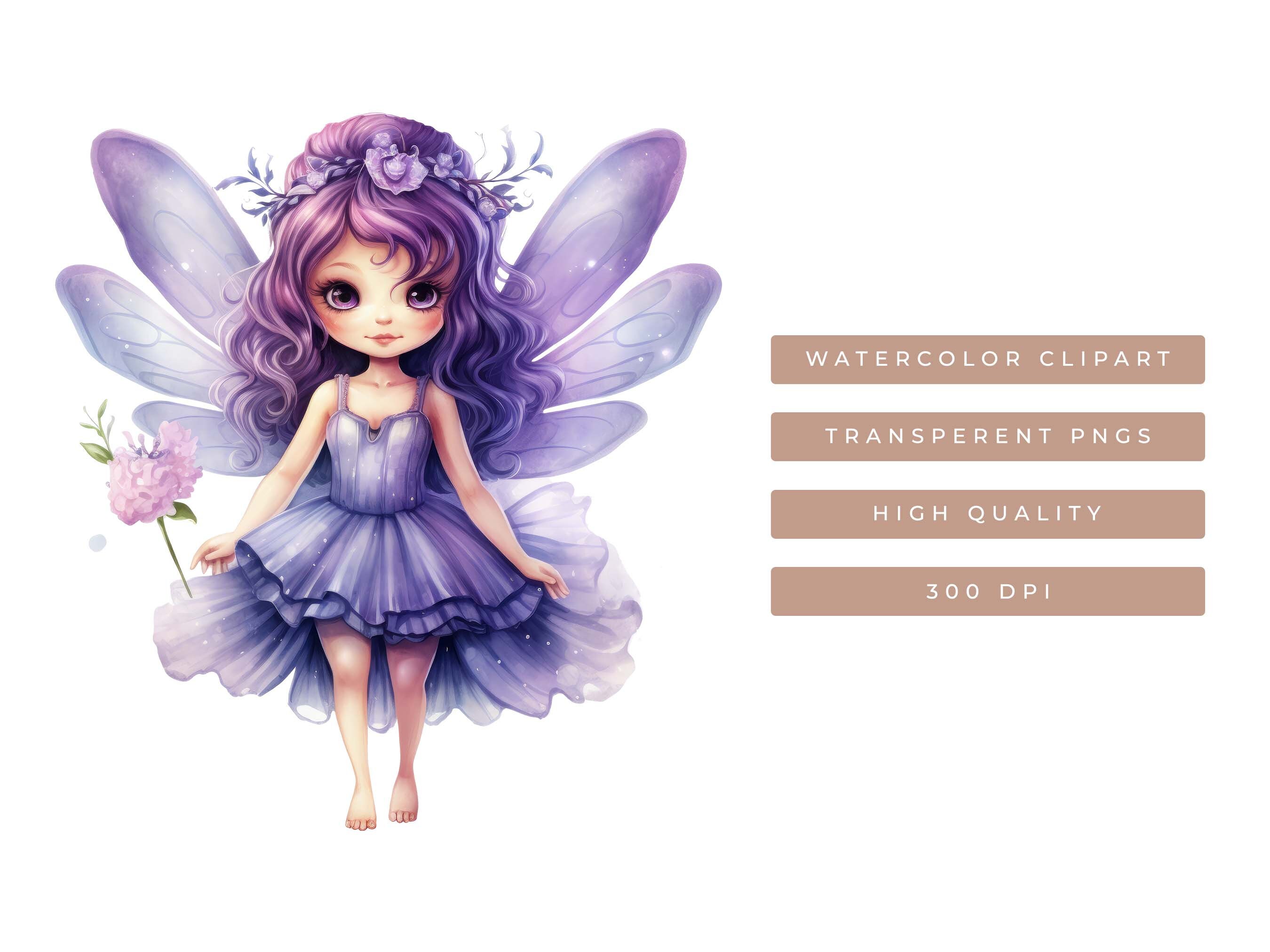 30 Watercolor Cute Fairy Clipart Bundle Sublimation Designs Digital ...