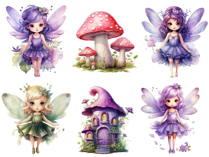 30 Watercolor Cute Fairy Clipart Bundle Sublimation Designs Digital ...