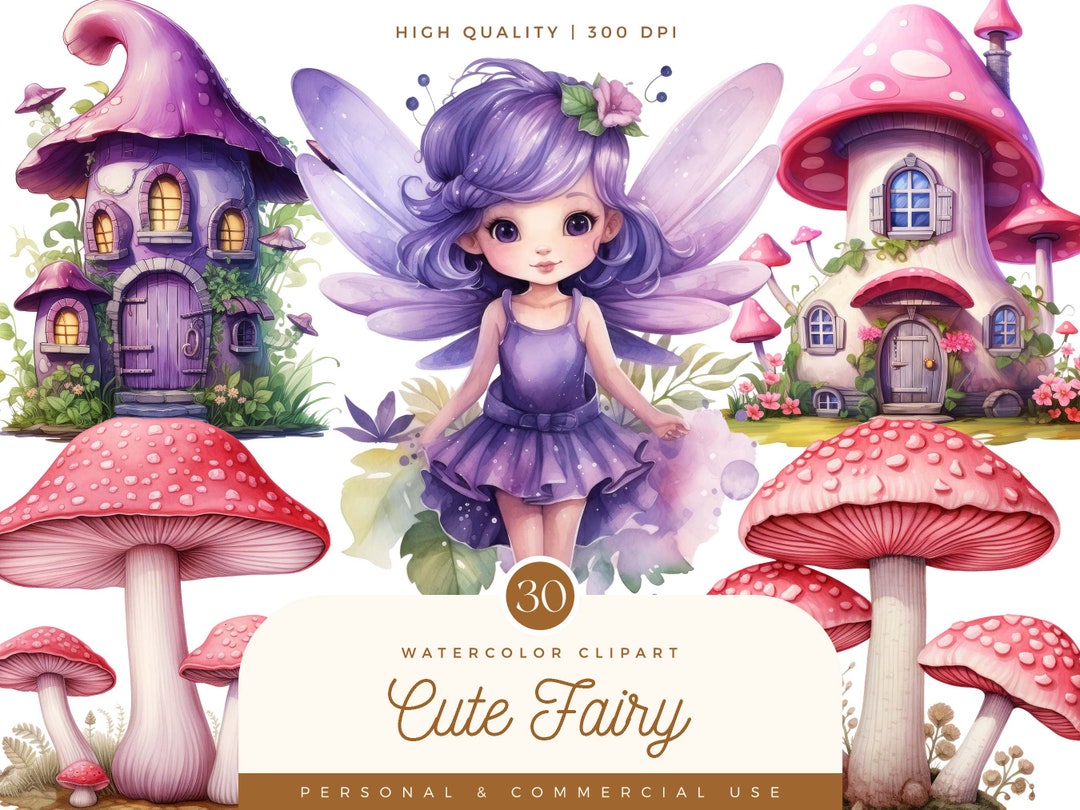30 Watercolor Cute Fairy Clipart Bundle Sublimation Designs Digital ...