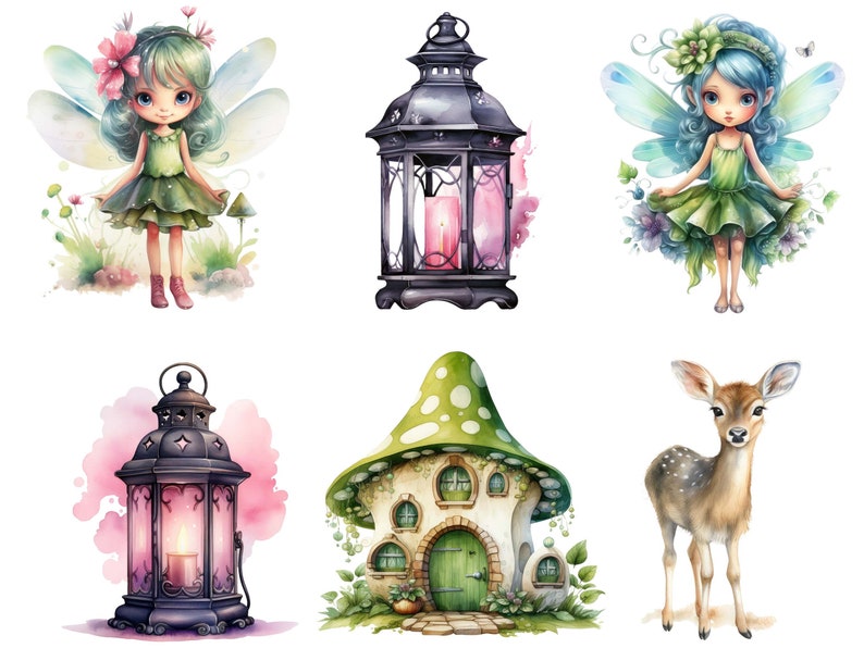 30 Watercolor Cute Fairy Clipart Bundle Sublimation Designs Digital ...