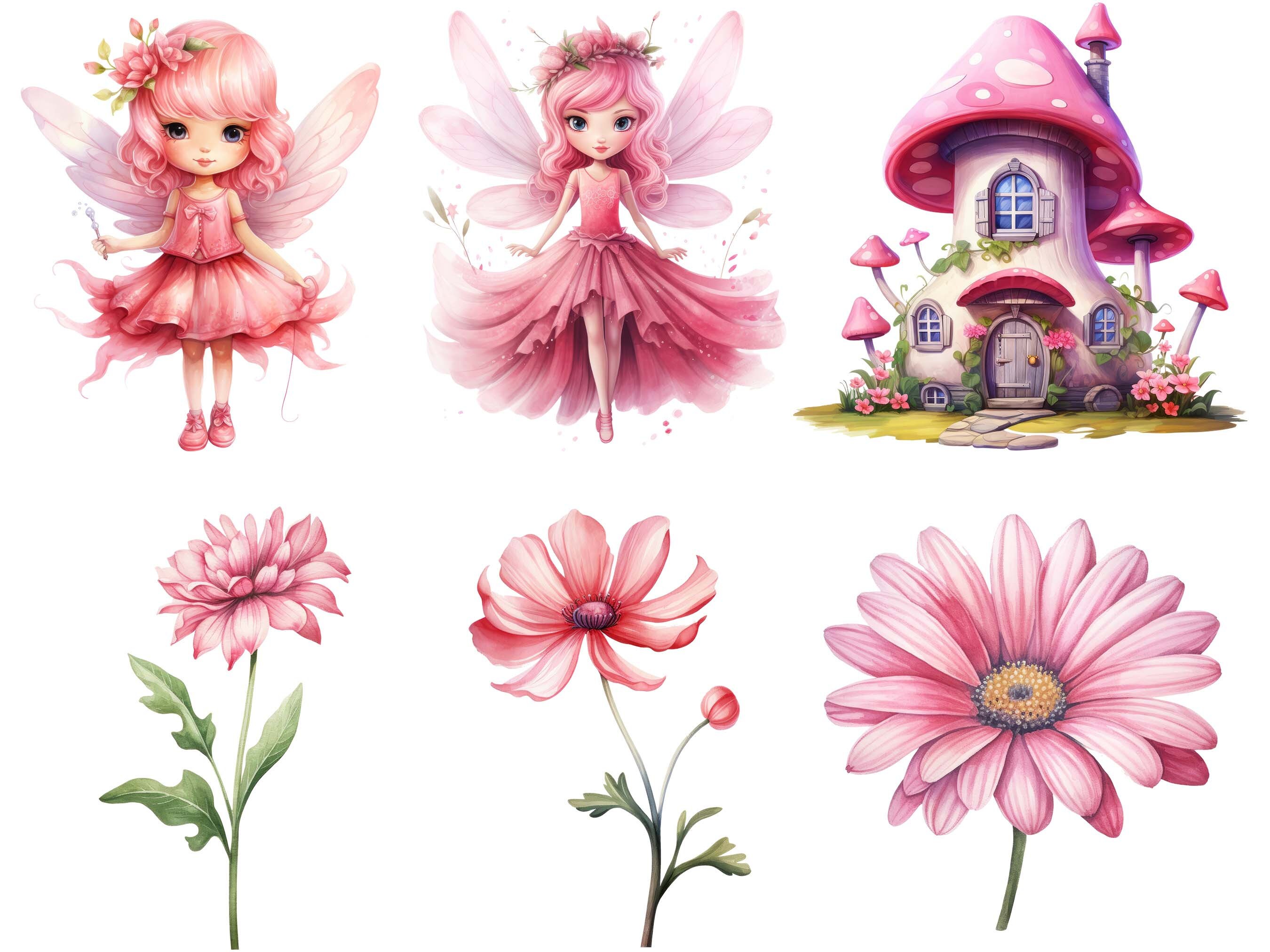 30 Watercolor Cute Fairy Clipart Bundle Sublimation Designs Digital ...