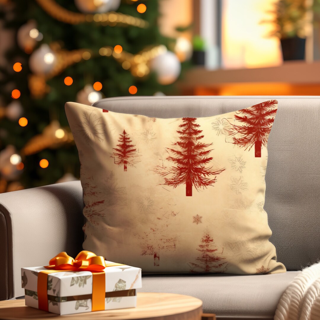 Pine Tree Throw Pillow, Crimson Red Pine Trees Design, Sizes 18 X 18 ...