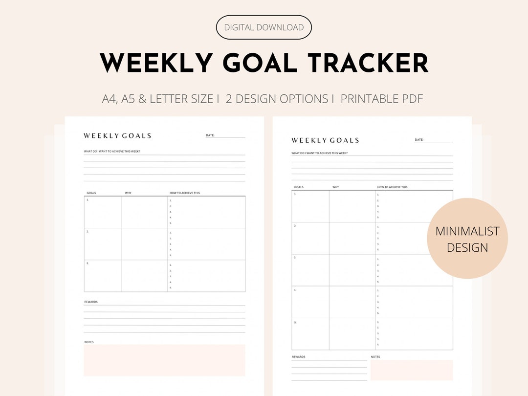 Minimalist Weekly Goal Tracker Printable Template for Personal Planner Minimalist Weekly Goal Tracker Printable Template for Personal Planner