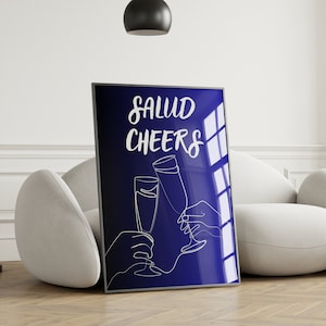 Cheers Print, Salud Print Bar Cart Wall Decor- Cheers Salud Sign Cheers, Printable Wall art Print, Digital Prints | Bar Cart Print, retro art
