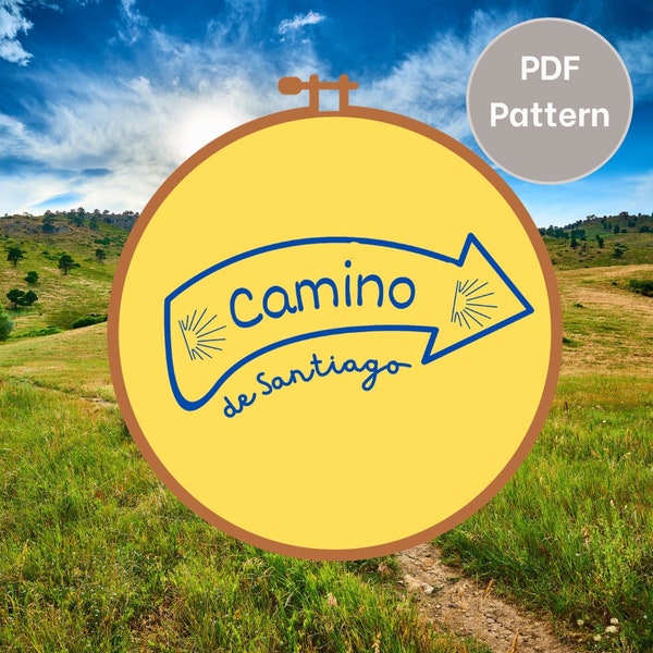 Camino De Santiago embroidery pattern; hiking embroidery design;  Camino hand embroidery pattern PDF; Buen Camino