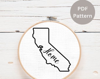 California hand embroidery pattern; printable template, Embroidery design US state home