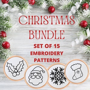 Christmas embroidery pattern bundle. Hand Embroidery Christmas ornaments patterns. Printable designs. PDF file instant download