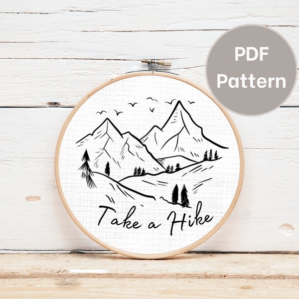 Take a Hike embroidery pattern; hiking embroidery printable template, outdoorsy design