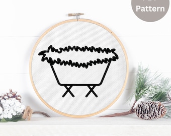 Christmas Manger Hand Embroidery Pattern, Printable Design, baby Jesus nativity crib