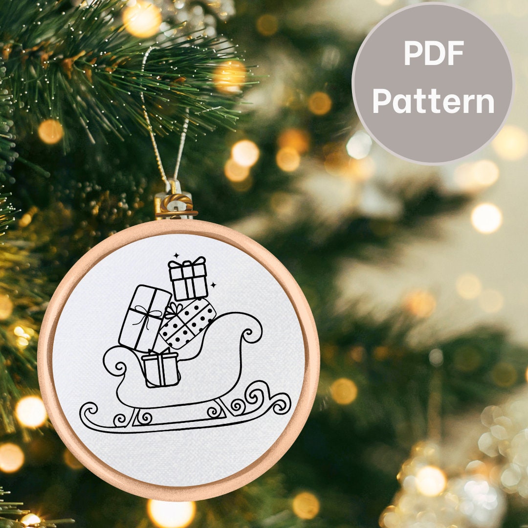 Santa's Sleigh Embroidery Pattern: Christmas Ornament Design (PDF ...