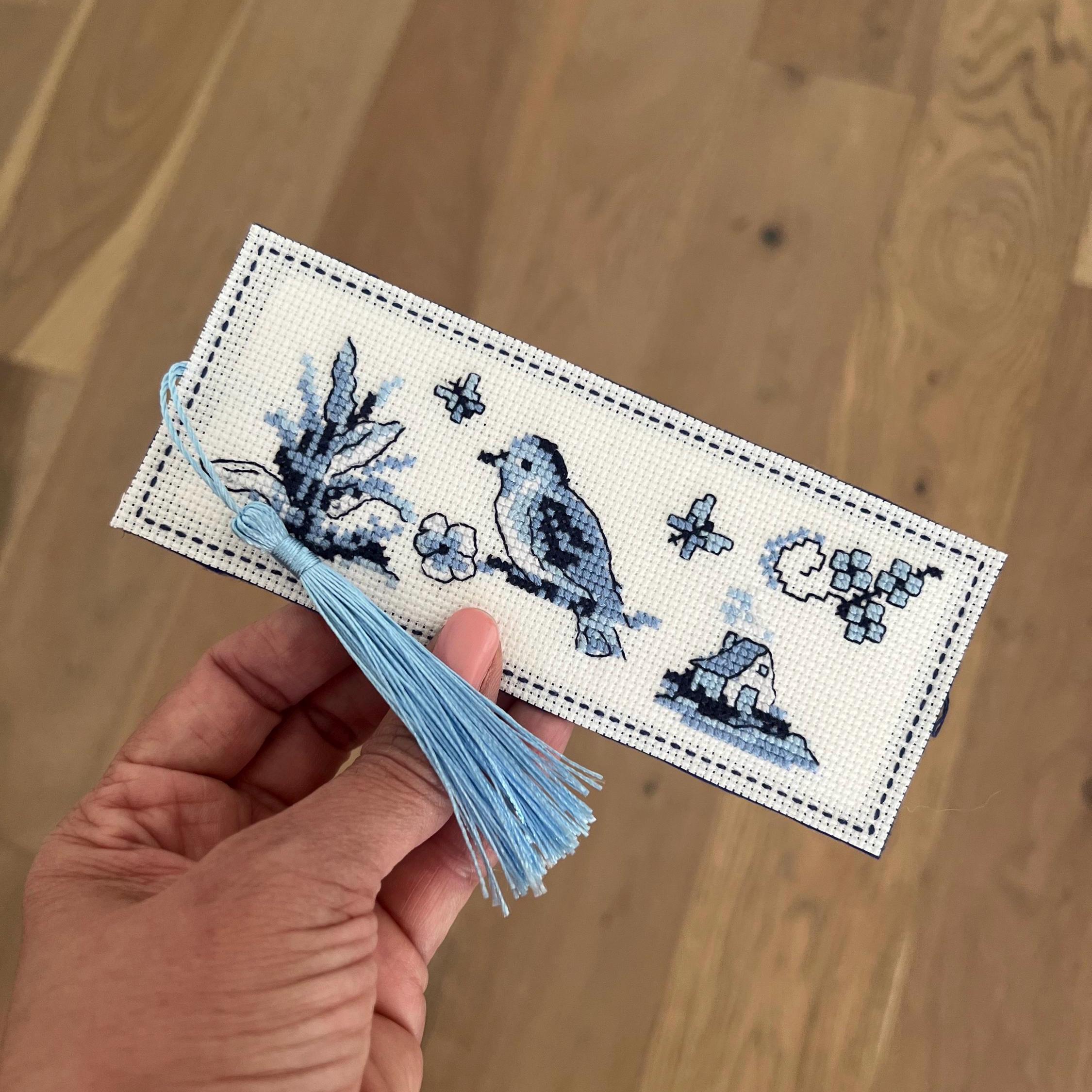 Hand-embroidered Bookmark in a Blue Toile Design. Blue and White Cute ...