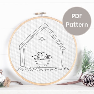 Christmas nativity hand embroidery pattern, printable design, Baby Jesus manger embroidery design