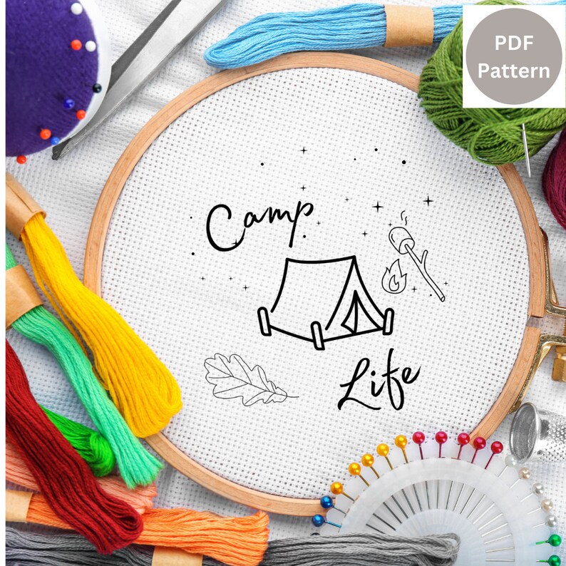 Camping Embroidery Design Printable Embroidery Pattern PDF Etsy