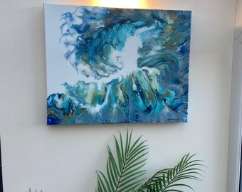 LARGE original and UNIQUE acrylic painting   “Breaking Waves ” on a deep edge canvas 50x40cm.