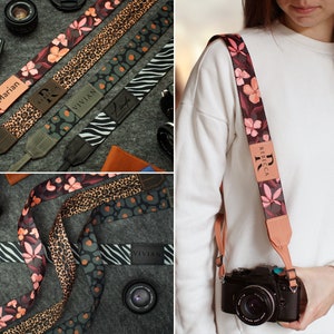 Custom Camera Strap for Women, Photographer Gift, Custom Camera Strap Nikon Canon Sony, Camera Strap Leopard Floral Pattern