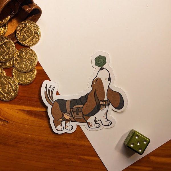Basset Hound Dog Print or Sticker | Bard DND Sticker | Fantasy Dog Sticker | DND Print