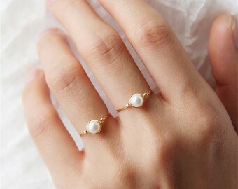 Natürliche Süßwasserperle Ring, handgemachte 14K Gold Filled Wire Wrap Perle Ring, handgemachter Stapelring, Birthstone Ring, wasserdicht, Geschenk für sie