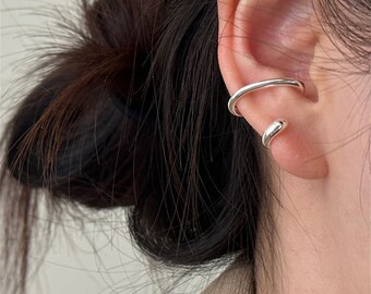 Ear Cuff No Piercing Ohrring in 925 Sterling Silber, Doppel Fake Knorpel Ohrring, Fake Clip On Cuff, Ear Wrap, Doppel Ear Cuff, Geschenk für Sie