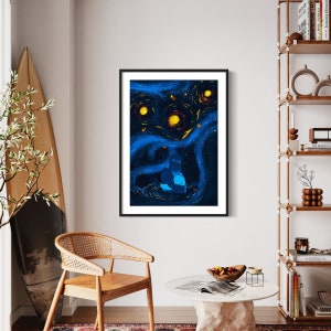 Vincent van Gogh, Sternennacht, Digitaldruck, entspannende Postergestaltung, Himmelstanz, Van Gogh Stil, blaues Poster