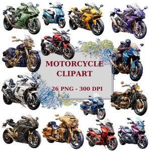 Aquarell Motorrad Clipart, luxuriöses und buntes Motorrad, Reiter und Sport Motorrad, 300 DPI, sofortiger Download für kommerzielle Nutzung
