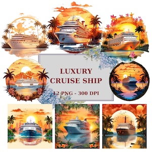 Nave da crociera di lusso in una calda giornata estiva clipart, mare, nave da crociera, isola, clipart digitale, png 300 DPI, download istantaneo per uso commerciale
