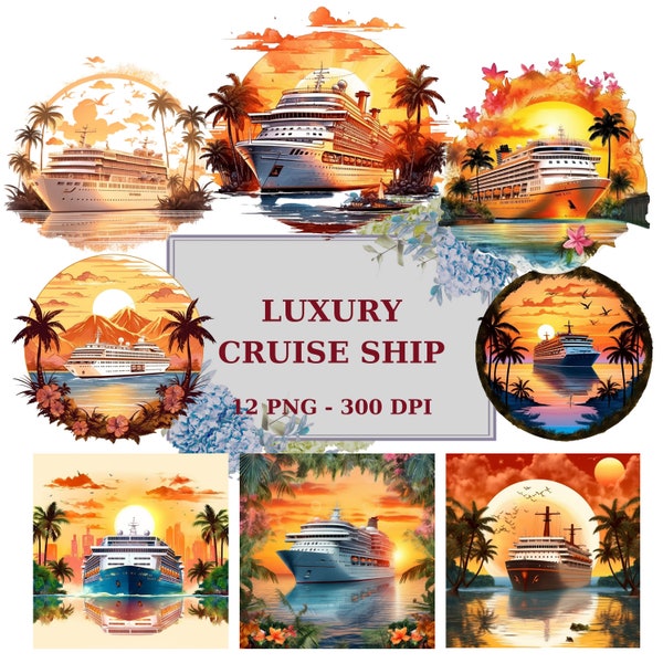 Luxury cruise ship on a hot summer day clipart, sea, cruise ship, island, digital clipart, png 300 DPI, instant download for commercial use