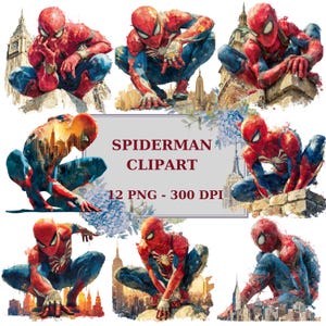 Clipart di Spiderman ad acquerello: Spiderman a New York. (PNG - Download digitale)