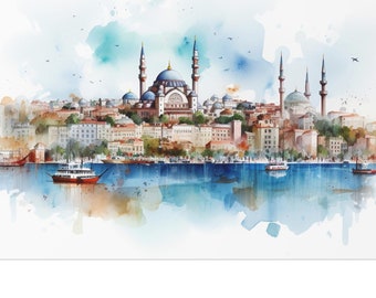 Poster of Istanbul Cityscape Wall Hanging Uncoted Posters Home Décor Turkey Istanbul Gift Art Lovers Print Unframed Poster Wall Décor