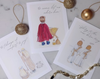 Set of Nativity Theme Christmas Cards | Angel Christmas Card | King Christmas Card | Shepherd Christmas Card | Watercolour Christmas Cards |